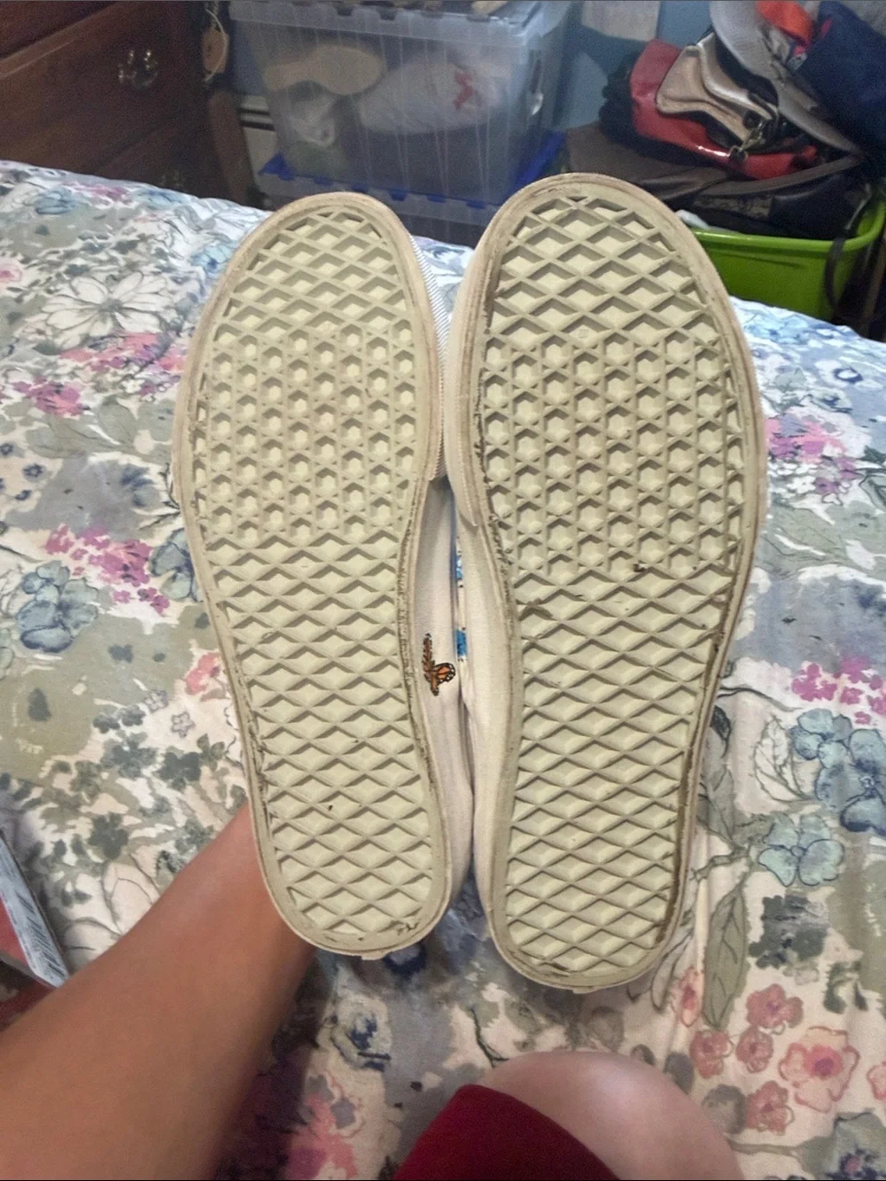 Vans “Off the Wall” Slip-On Quilted Checkerboard Blue & White Canvas Sneakers